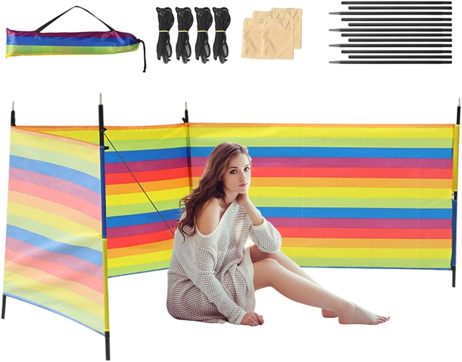 Beach Wind Screen | Privacy Screen and Beach Shade | Portable Waterproof Shade for Outdoor, Travel Gear for Holidays, and Garden Activities