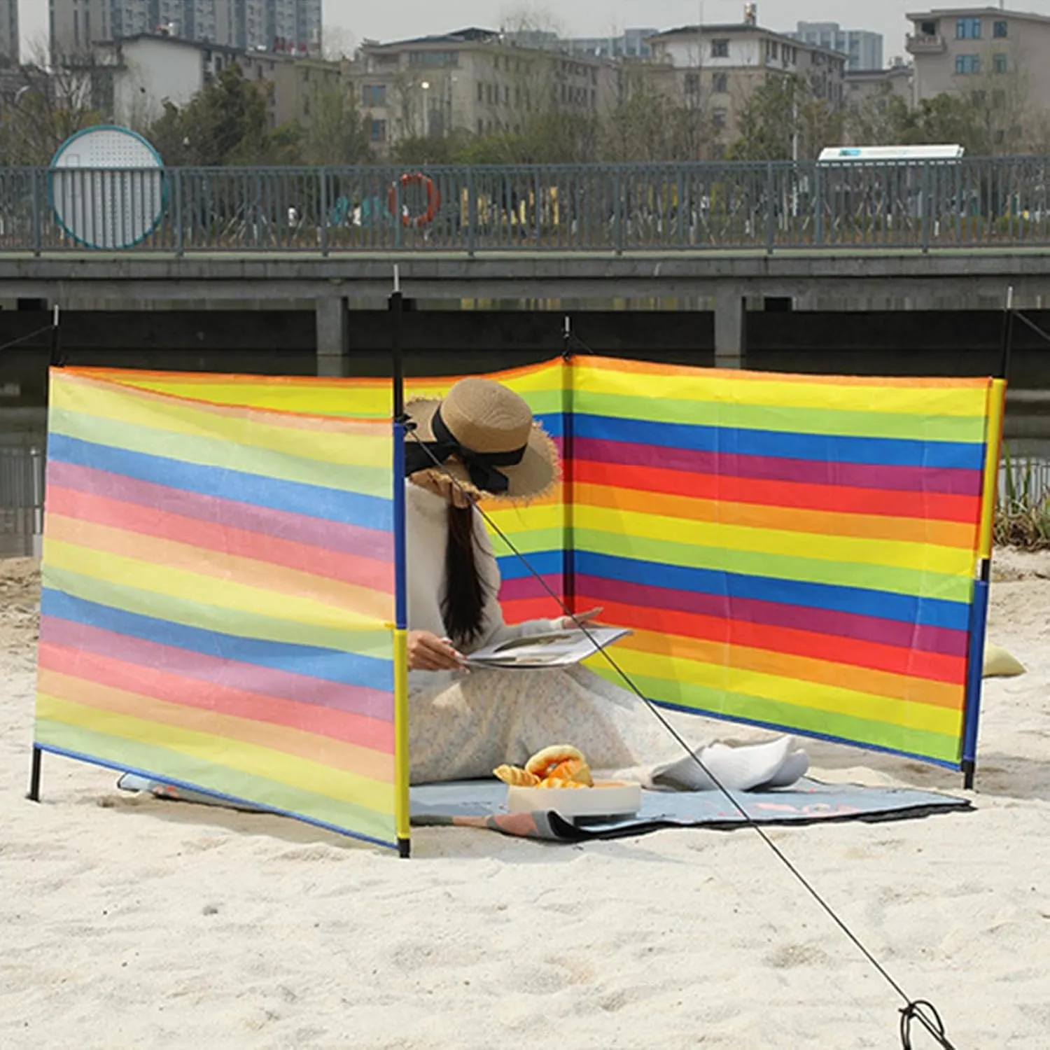 Beach Wind Screen | Privacy Screen and Beach Shade | Portable Waterproof Shade for Outdoor, Travel Gear for Holidays, and Garden Activities