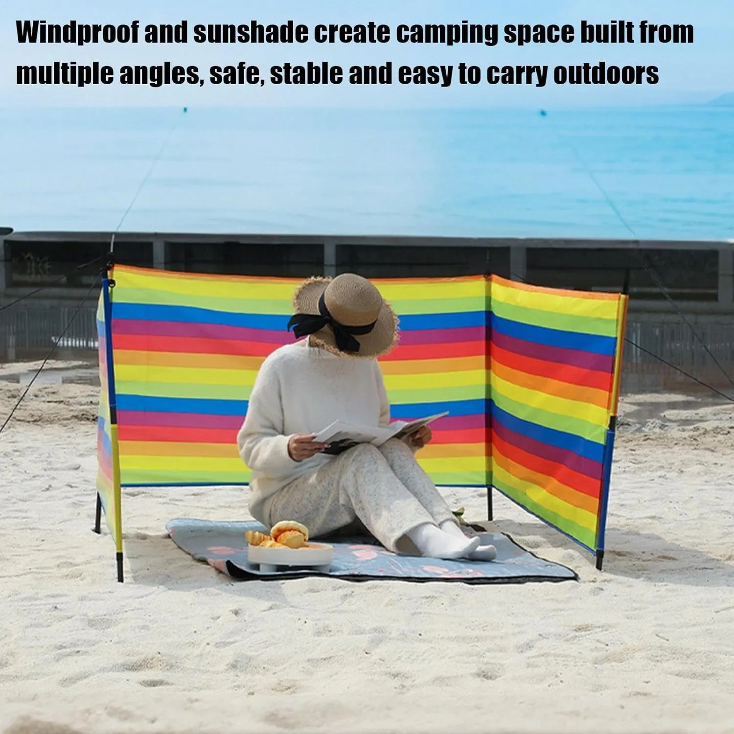 Beach Wind Screen | Privacy Screen and Beach Shade | Portable Waterproof Shade for Outdoor, Travel Gear for Holidays, and Garden Activities