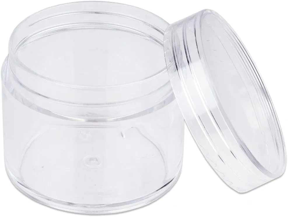 Beauticom® 2 oz./ 60 Grams/ 60 ML (Quantity: 36 Packs) Thick Wall Round Clear Plastic Jars Container with CLEAR Flat Top Lids for Cosmetic, Lip Balm, Lip Gloss, Creams, Lotions, Liquid