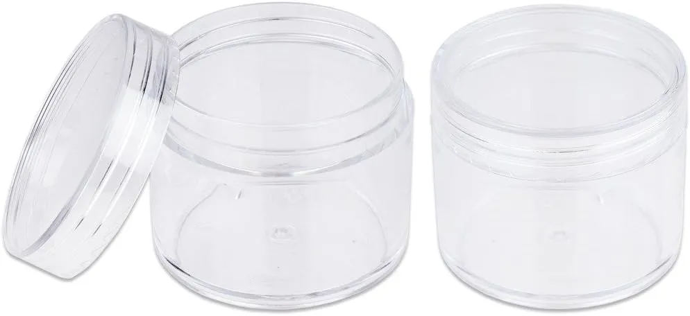 Beauticom® 2 oz./ 60 Grams/ 60 ML (Quantity: 36 Packs) Thick Wall Round Clear Plastic Jars Container with CLEAR Flat Top Lids for Cosmetic, Lip Balm, Lip Gloss, Creams, Lotions, Liquid