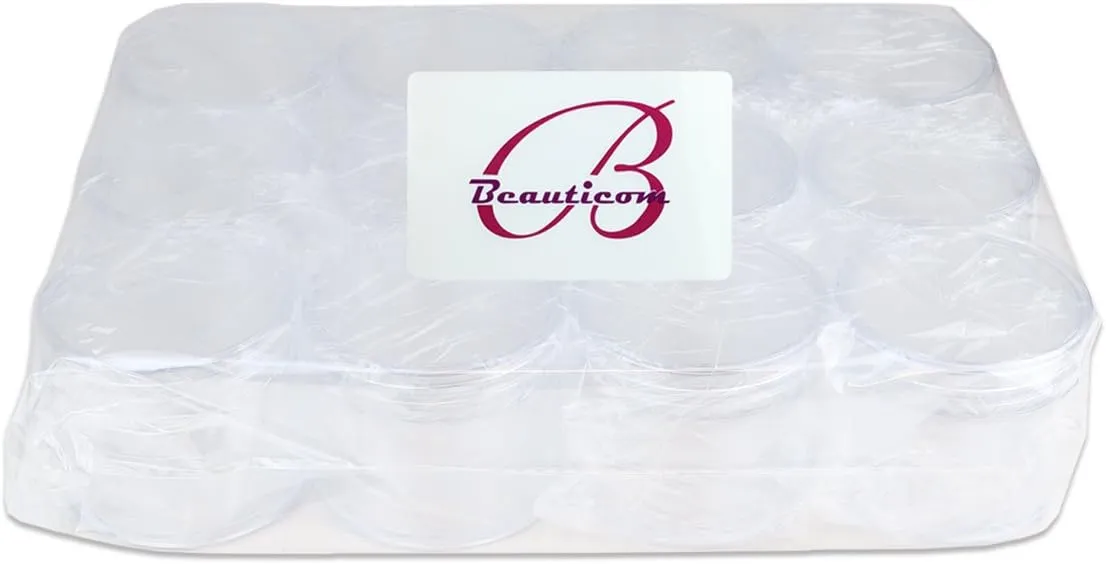 Beauticom® 2 oz./ 60 Grams/ 60 ML (Quantity: 36 Packs) Thick Wall Round Clear Plastic Jars Container with CLEAR Flat Top Lids for Cosmetic, Lip Balm, Lip Gloss, Creams, Lotions, Liquid