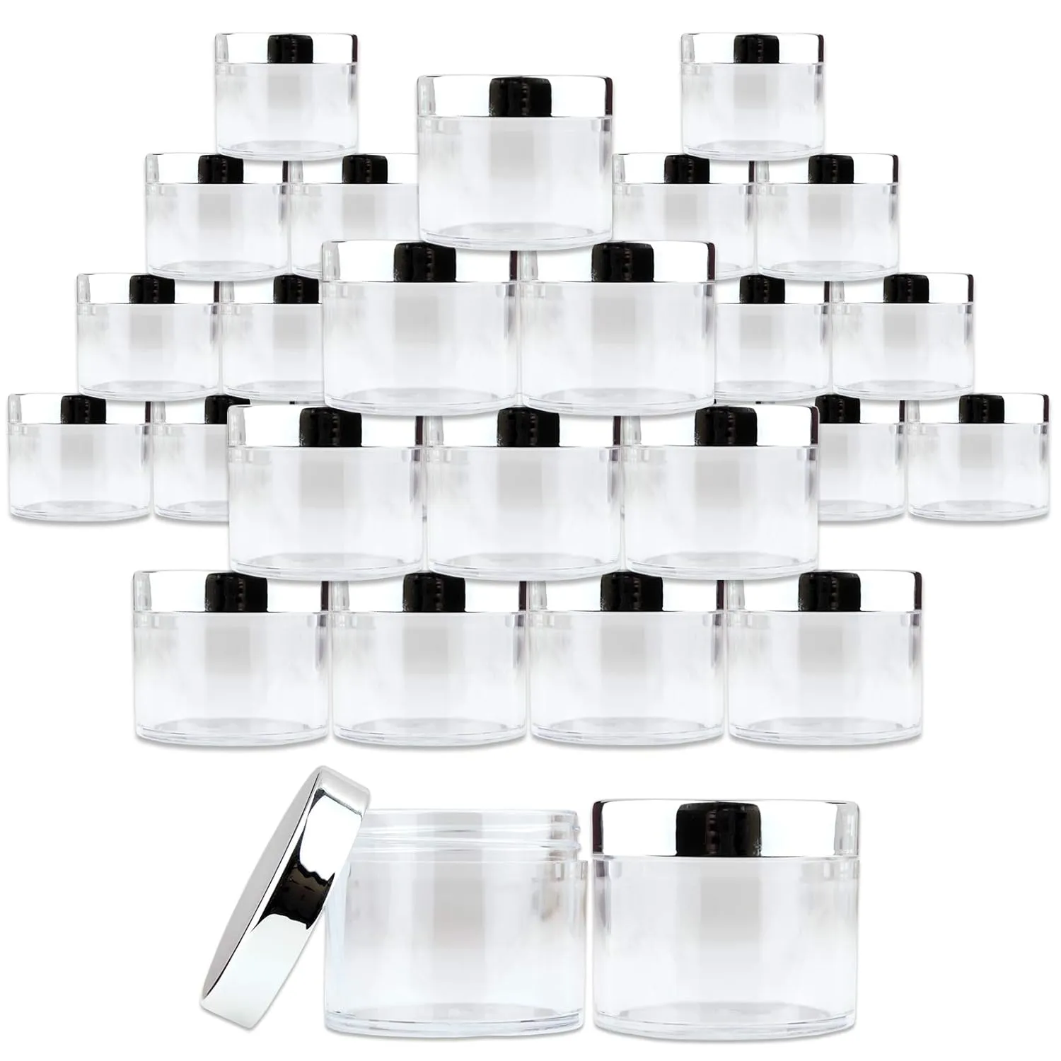 Beauticom® 2 oz./ 60 Grams/ 60 ML (Quantity: 36 Packs) Thick Wall Round Clear Plastic LEAK-PROOF Jars Container with SILVER Lids for Cosmetic, Lip Balm, Lip Gloss, Creams, Lotions