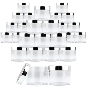 Beauticom® 2 oz./ 60 Grams/ 60 ML (Quantity: 36 Packs) Thick Wall Round Clear Plastic LEAK-PROOF Jars Container with SILVER Lids for Cosmetic, Lip Balm, Lip Gloss, Creams, Lotions