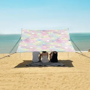 Beautiful Shell Pearls Pattern Beach Canopy Tent Anti-UV & Wind Resistant, Mermaid Scale Camping Sun Shelter Easy Setup Portable,Outdoor Shade Tents with Sandbags,Sand Shovels,Ground Pegs & Stab