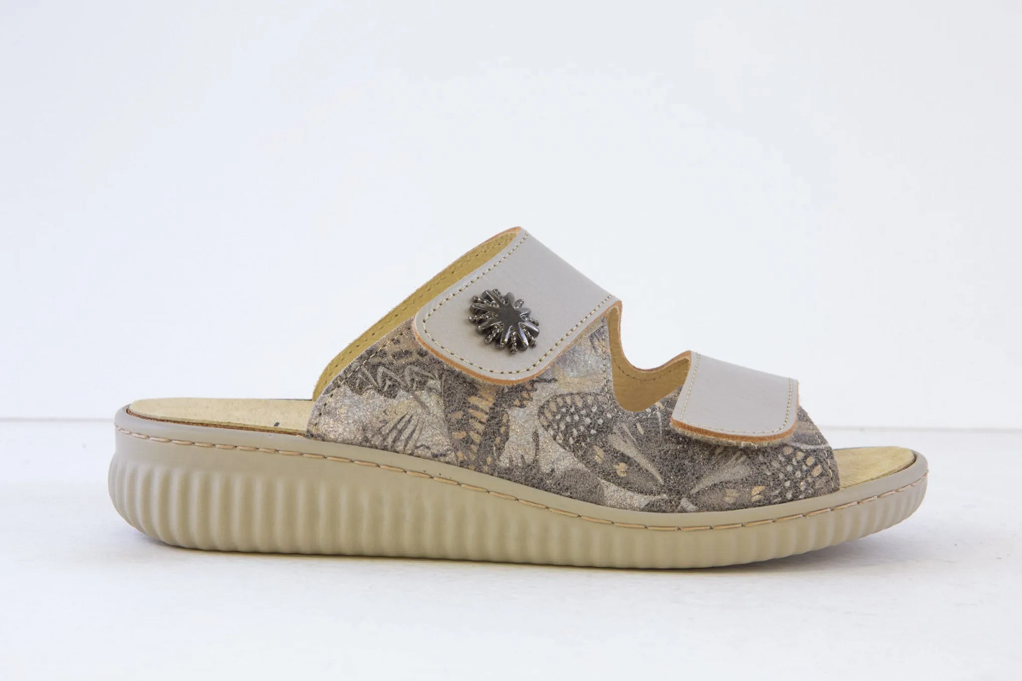 BELVIDA - 47.244 FLAT DOUBLE VELCRO MULE - BEIGE