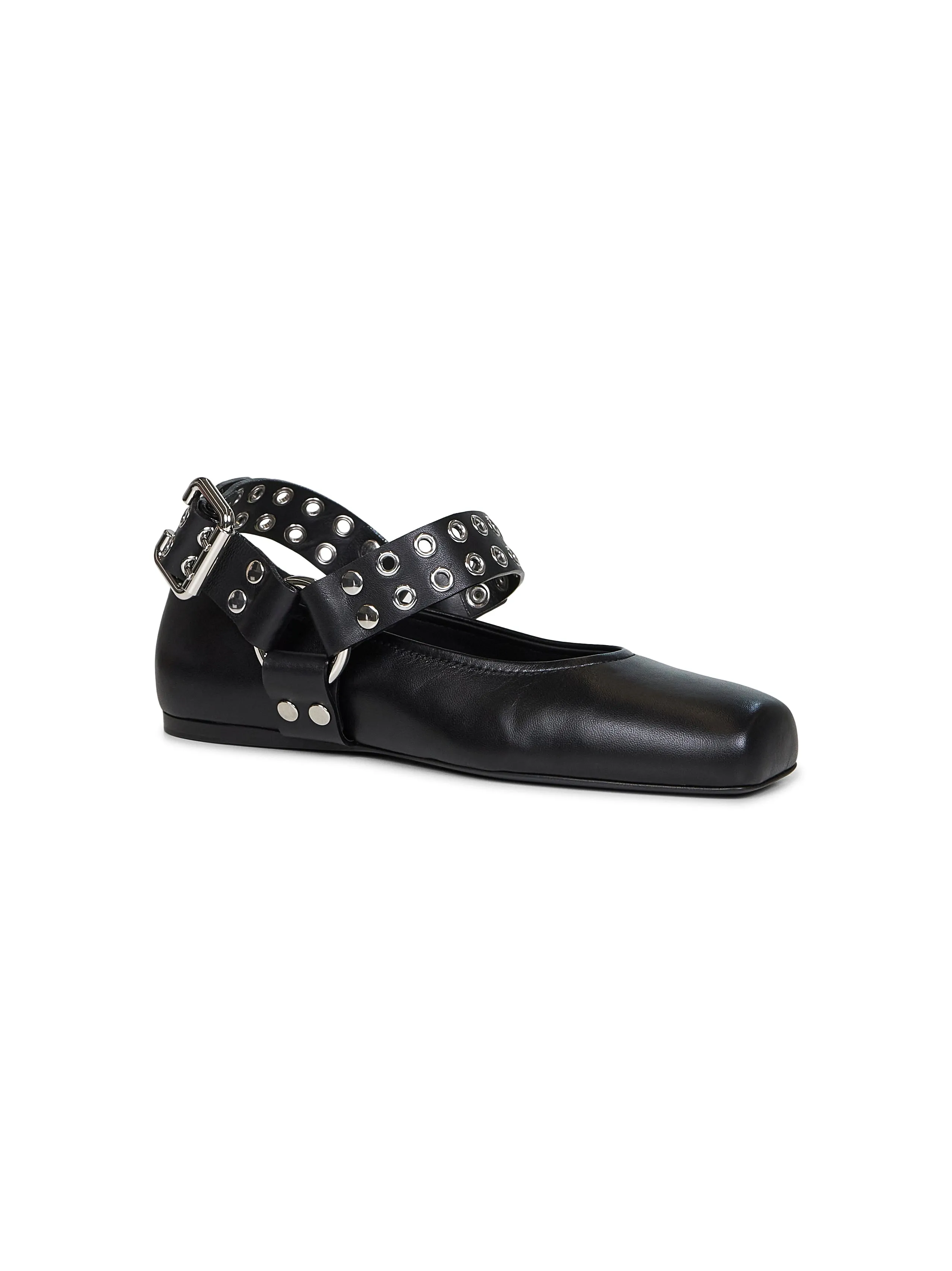 Black leather Flat Biker ballet flats