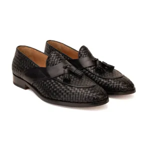 Black Woven Tassel Loafer   Full Saddle