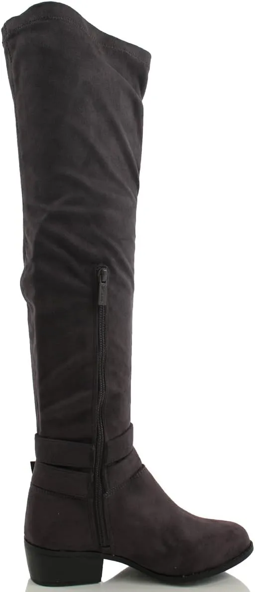 Breckelle's Women's Medison -16 Faux Suede Double Buckle Strap Over The Knee Flat Boot