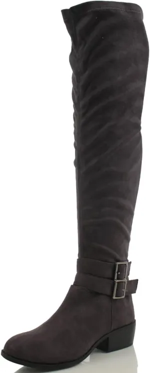 Breckelle's Women's Medison -16 Faux Suede Double Buckle Strap Over The Knee Flat Boot