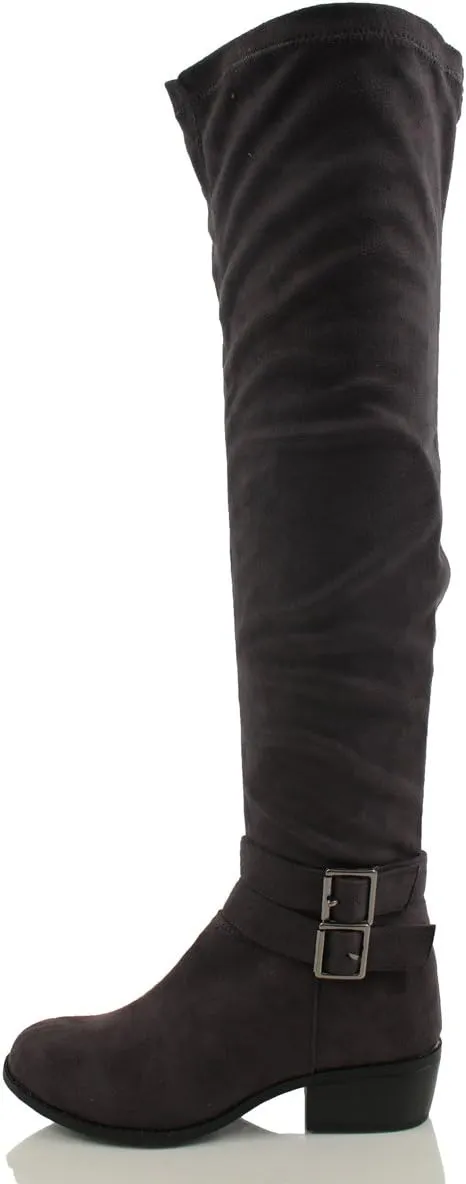 Breckelle's Women's Medison -16 Faux Suede Double Buckle Strap Over The Knee Flat Boot