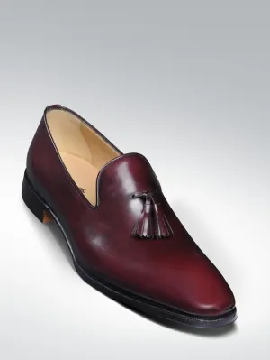 Burgundy Handcrafted Leather Tassel Moccasins for Men