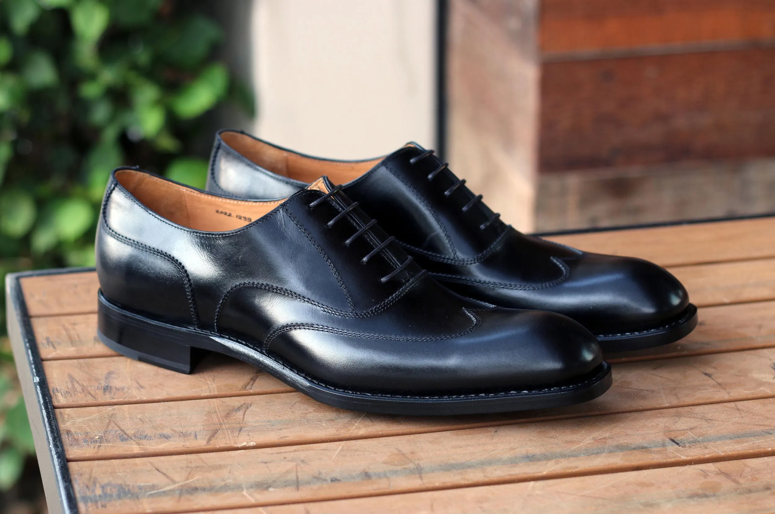 Burnished Calfskin "Wick" Lace-Up Wingtip Oxford Black