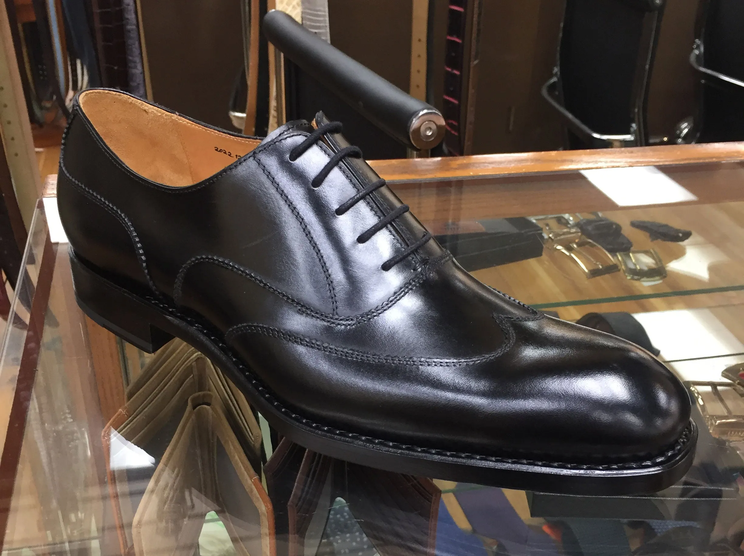 Burnished Calfskin "Wick" Lace-Up Wingtip Oxford Black