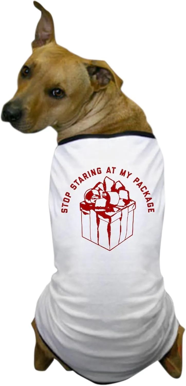 CafePress Stop Staring at My Package Dog T Shirt Dog T-Shirt, Pet Clothing, Funny Dog Costume