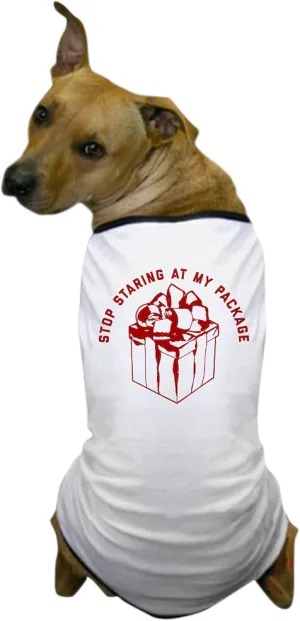 CafePress Stop Staring at My Package Dog T Shirt Dog T-Shirt, Pet Clothing, Funny Dog Costume