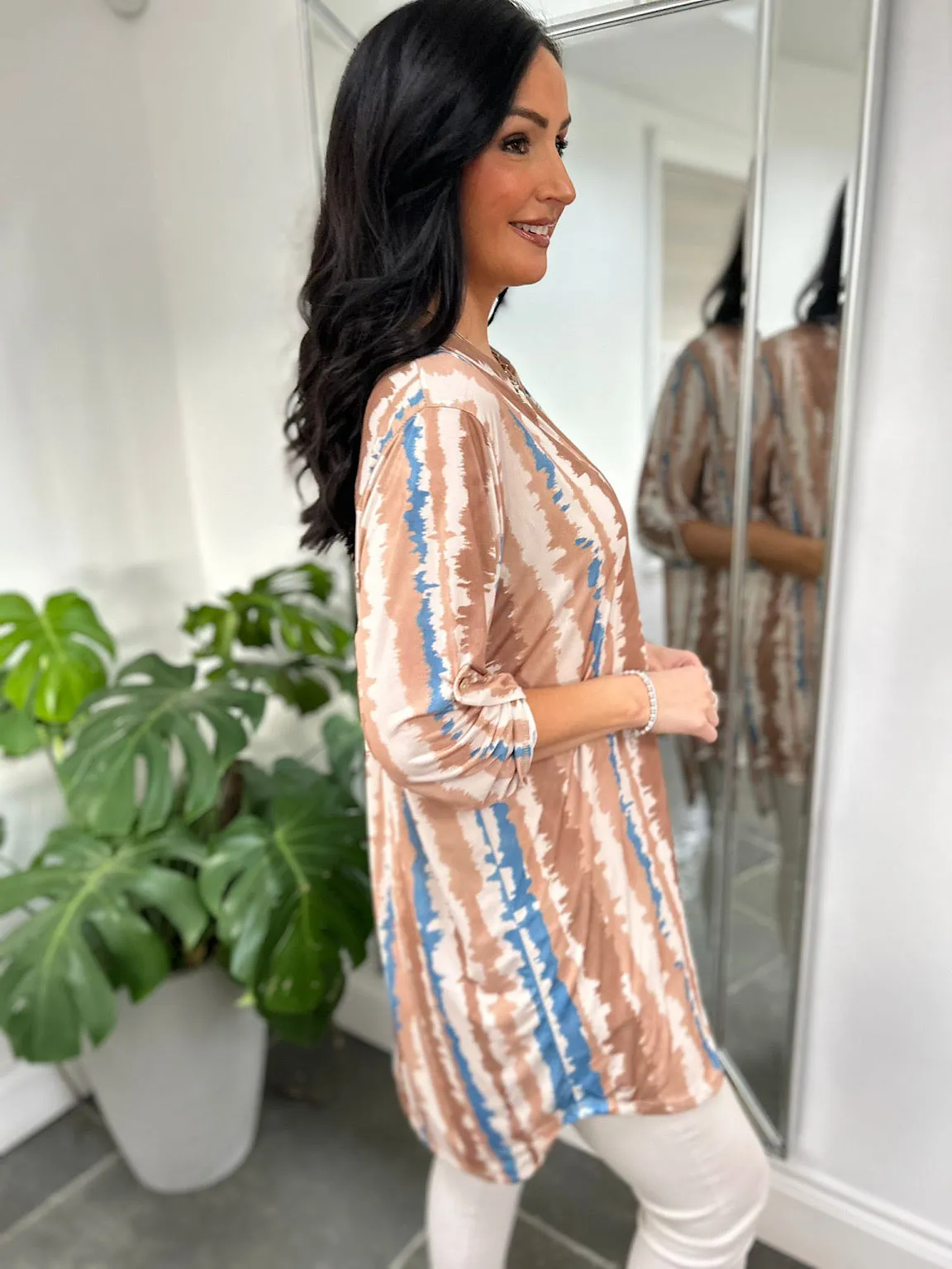 Camel Watercolour Stripe Tunic Gloria