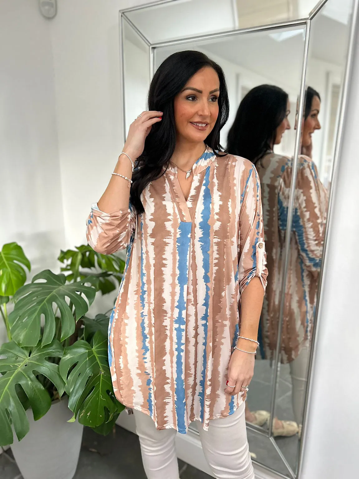 Camel Watercolour Stripe Tunic Gloria