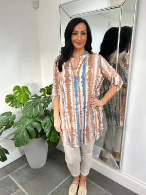 Camel Watercolour Stripe Tunic Gloria