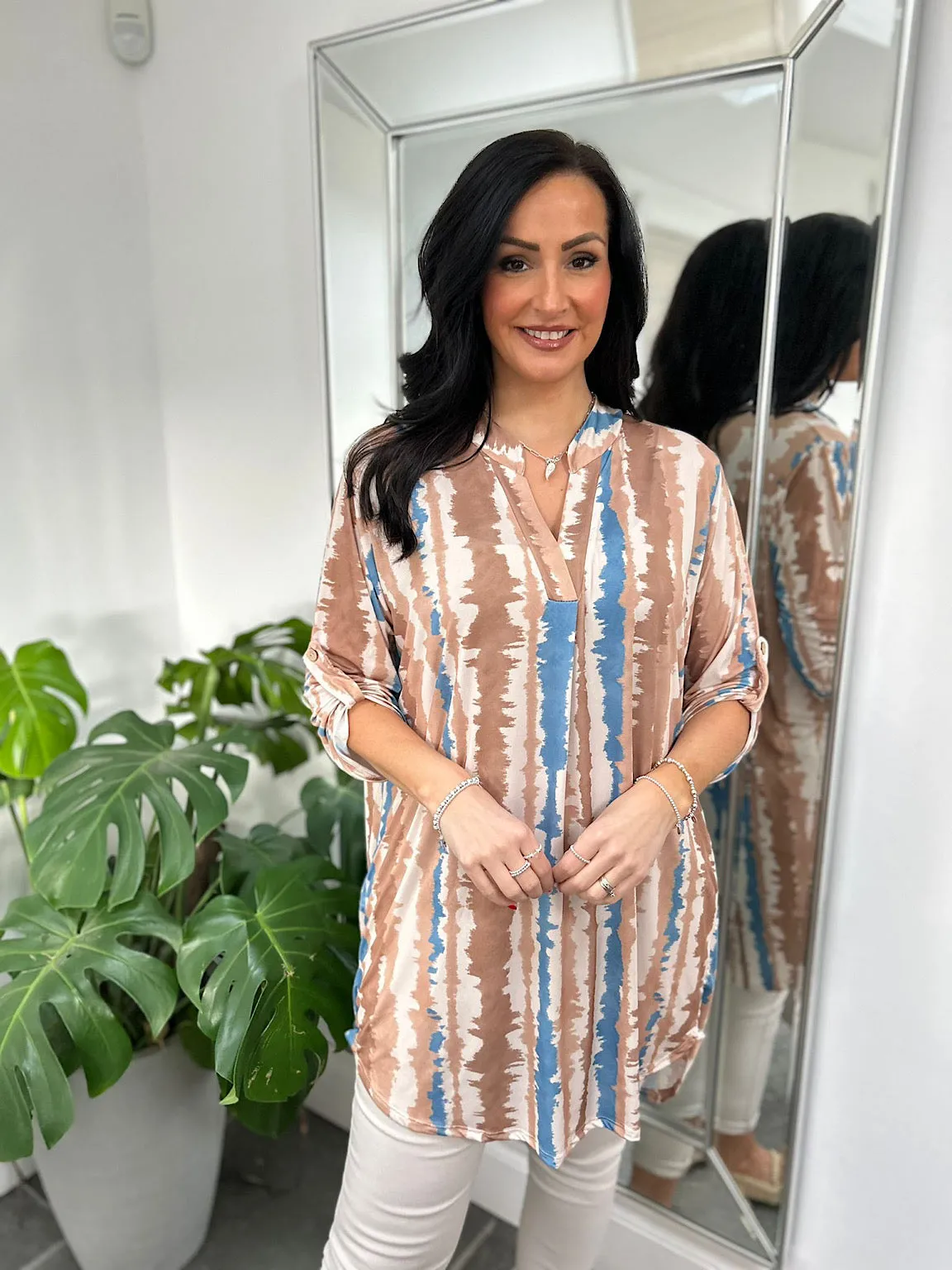 Camel Watercolour Stripe Tunic Gloria