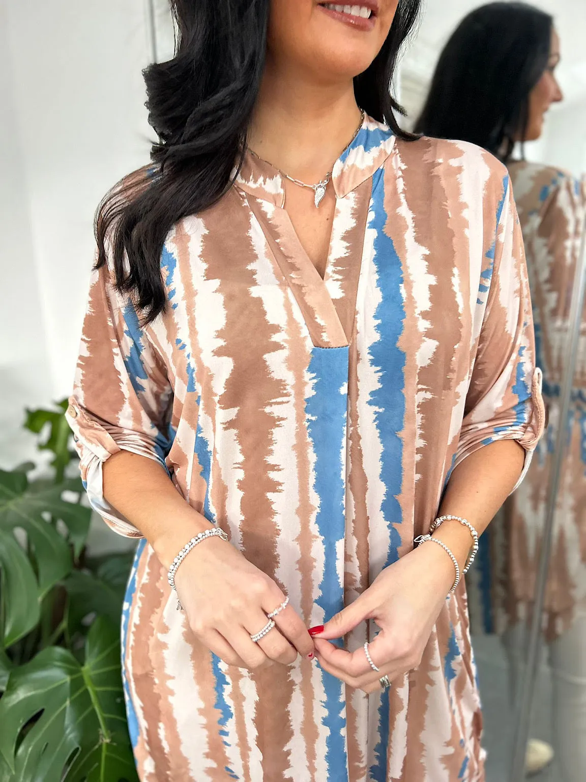Camel Watercolour Stripe Tunic Gloria