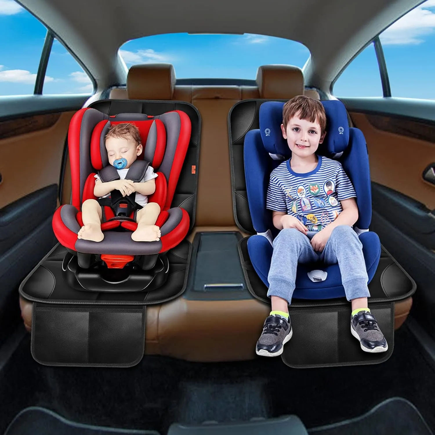 Car Seat Protector 1 Pack Car Seat Cushion Mat Thickest Padding,Waterproof 600D Fabric Car Seat Covers for Non-Slip Backing Mesh Pockets for Baby and Pet 1 Seat Protector Blue