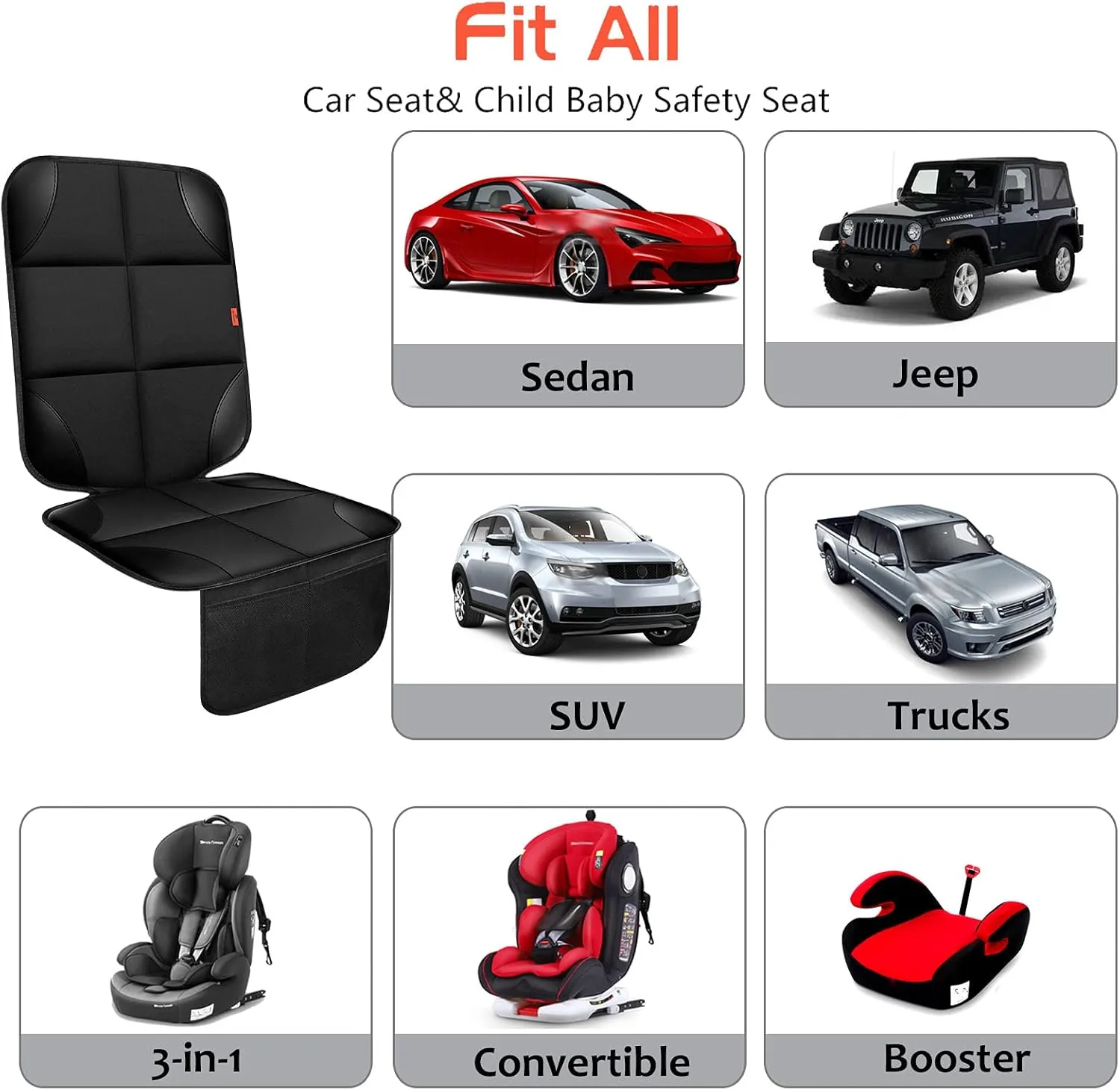 Car Seat Protector 1 Pack Car Seat Cushion Mat Thickest Padding,Waterproof 600D Fabric Car Seat Covers for Non-Slip Backing Mesh Pockets for Baby and Pet 1 Seat Protector Blue