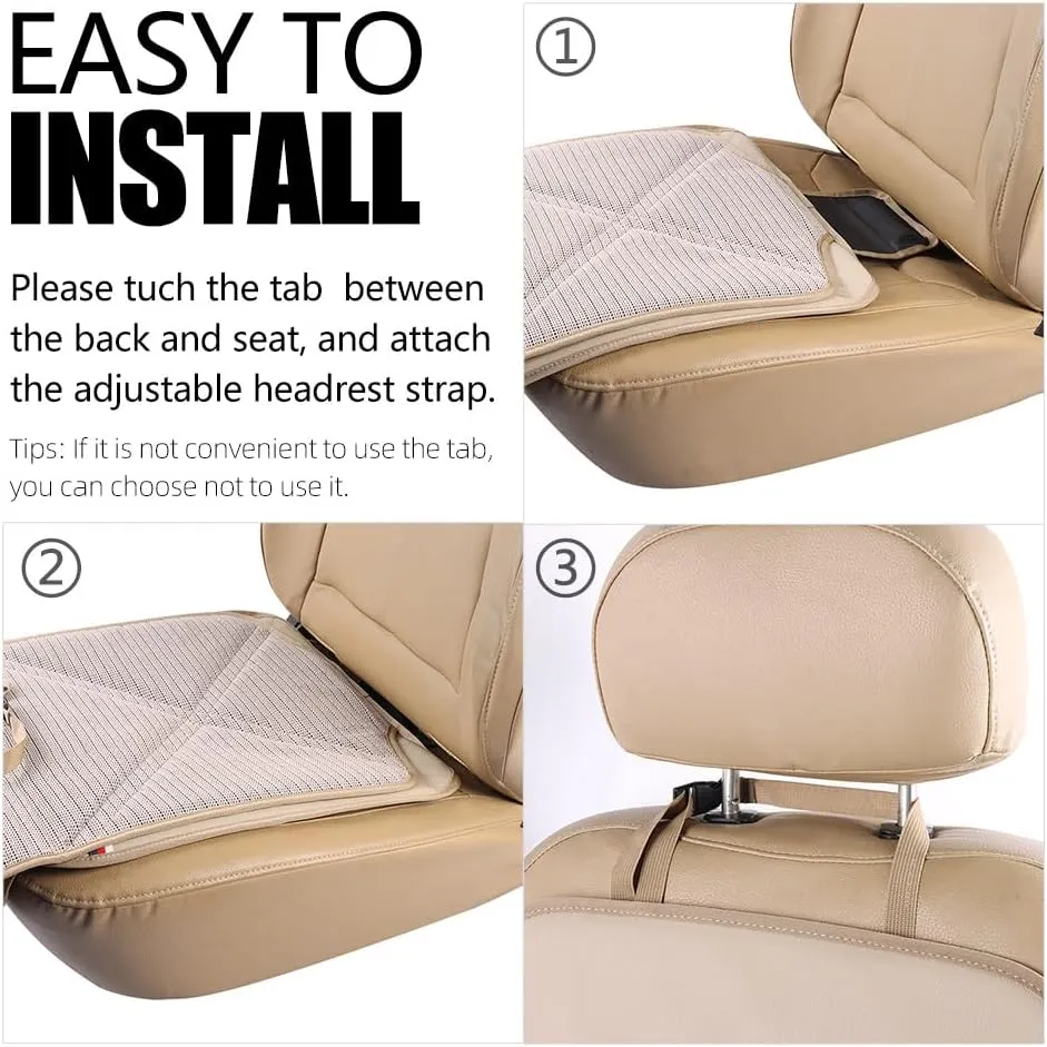 Car Seat Protector Leather Waterproof Child Safety Seat Protector Cover with Thick Pad and 2 Large Pockets Durable Kick Mat for All Auto Seat (Beige)
