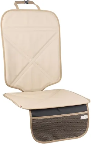 Car Seat Protector Leather Waterproof Child Safety Seat Protector Cover with Thick Pad and 2 Large Pockets Durable Kick Mat for All Auto Seat (Beige)