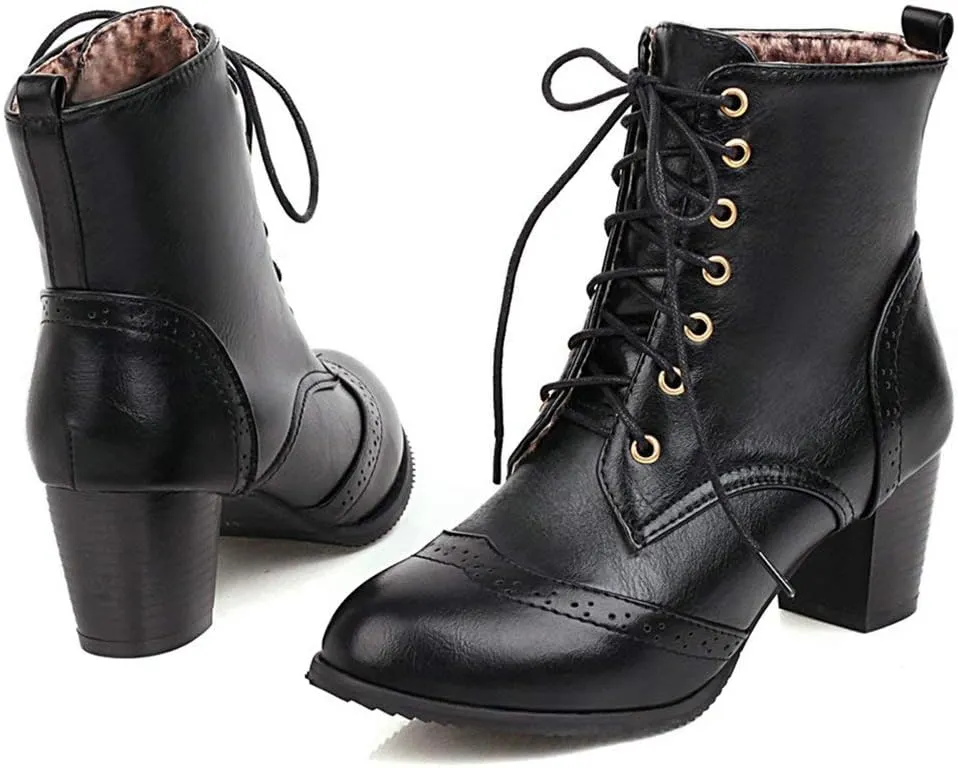 Caradise Womens Wingtip Oxford Boots Lace Up Vintage Chunky Combat Boots