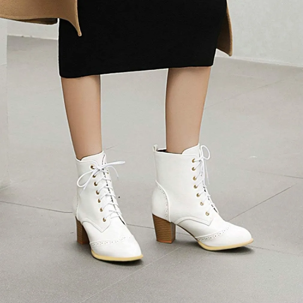 Caradise Womens Wingtip Oxford Boots Lace Up Vintage Chunky Combat Boots