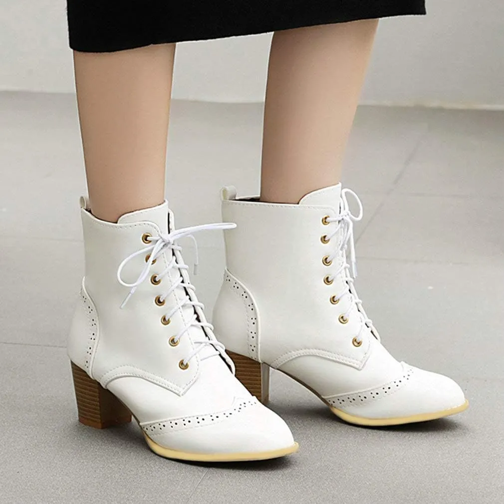 Caradise Womens Wingtip Oxford Boots Lace Up Vintage Chunky Combat Boots
