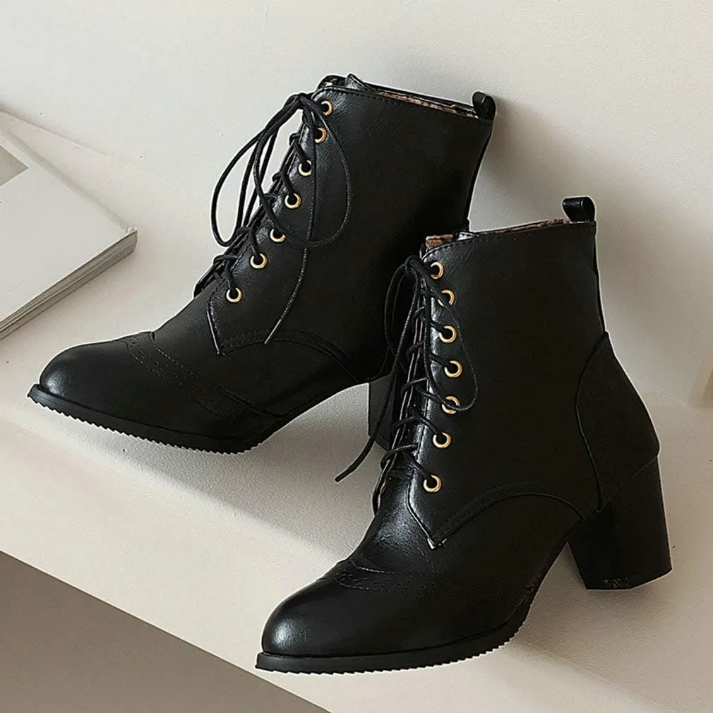 Caradise Womens Wingtip Oxford Boots Lace Up Vintage Chunky Combat Boots
