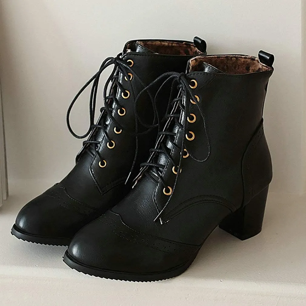 Caradise Womens Wingtip Oxford Boots Lace Up Vintage Chunky Combat Boots
