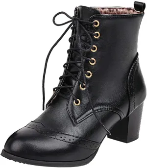 Caradise Womens Wingtip Oxford Boots Lace Up Vintage Chunky Combat Boots