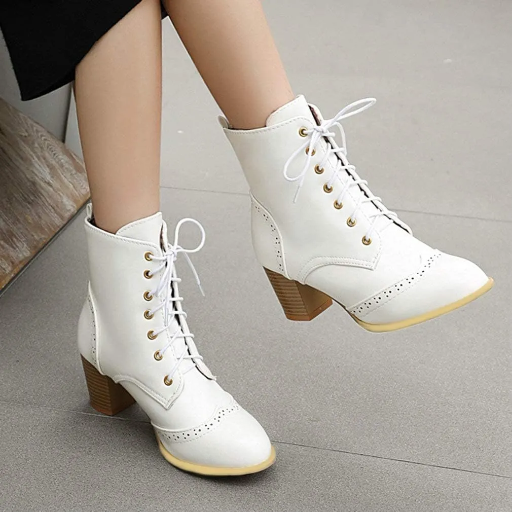 Caradise Womens Wingtip Oxford Boots Lace Up Vintage Chunky Combat Boots