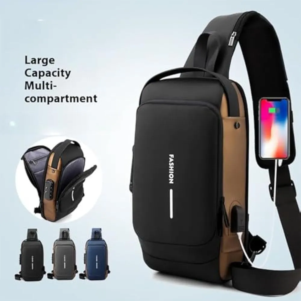 Carbon Fiber Streamline Anti-Theft Sling Bag, USB Charging Sport Sling,Waterproof Shoulder Backpack, for Daily Trips (Blue)