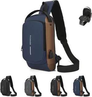 Carbon Fiber Streamline Anti-Theft Sling Bag, USB Charging Sport Sling,Waterproof Shoulder Backpack, for Daily Trips (Blue)