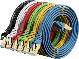 Cat 7 Ethernet Cable 3 ft 6 Pack (Highest Speed Cable) Cat7 Flat Shielded Ethernet Patch Cables - Internet Cable for Modem, Router, LAN, Computer - Compatible with Cat 5e, Cat 6 Network