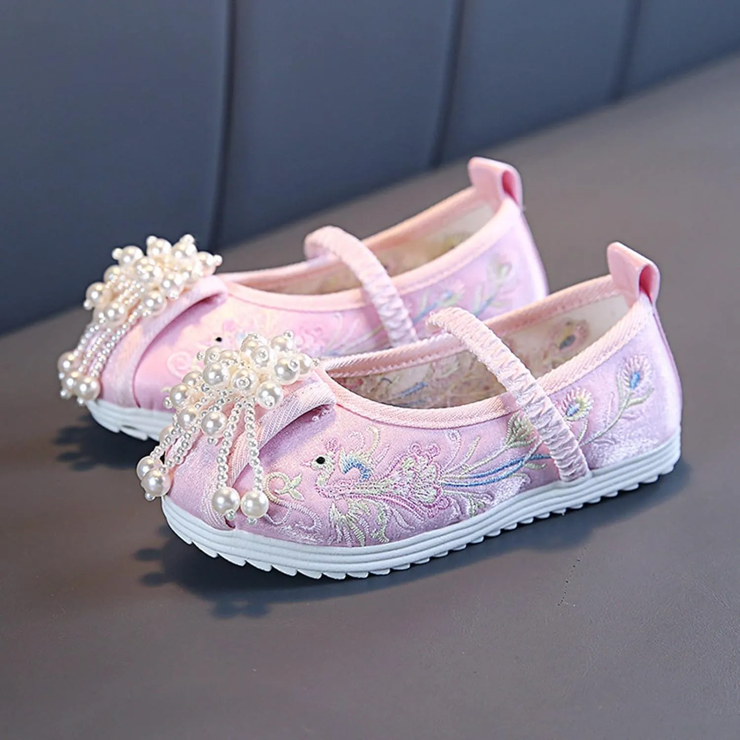 Chinese Traditional Embroidered Shoes Girls Ancient Round Toe Floral Flat𝘀 Fairy Sandals for Teen Girls