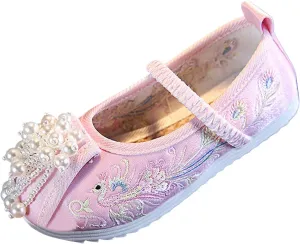 Chinese Traditional Embroidered Shoes Girls Ancient Round Toe Floral Flat𝘀 Fairy Sandals for Teen Girls