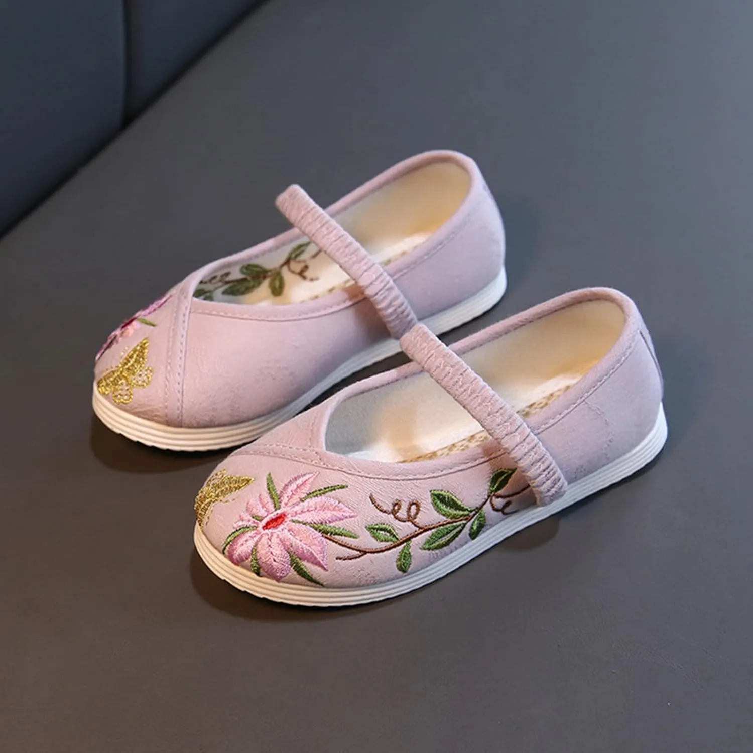 Chinese Traditional Embroidered Shoes Girls Ancient Round Toe Floral Flat𝘀 Fairy Sandals for Teen Girls