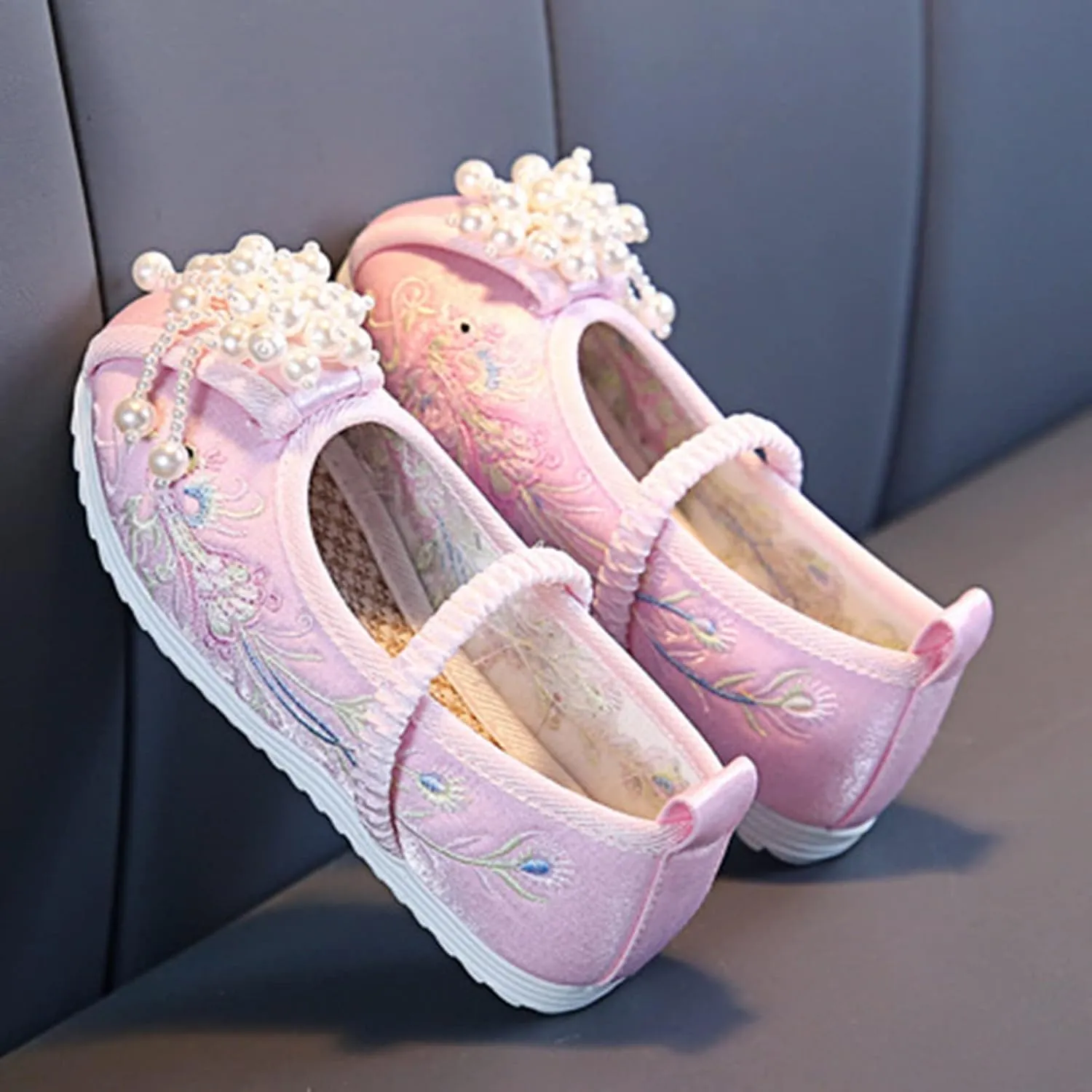 Chinese Traditional Embroidered Shoes Girls Ancient Round Toe Floral Flat𝘀 Fairy Sandals for Teen Girls