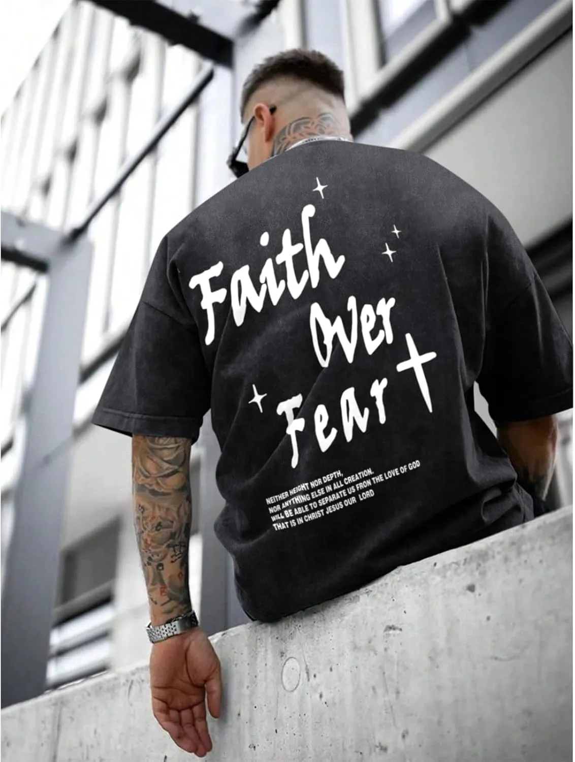Christian Shirts for Men Faith Over Fear Acid Wash Tshirts Faith Religious Tees God Bible Verse Inspirational Tops