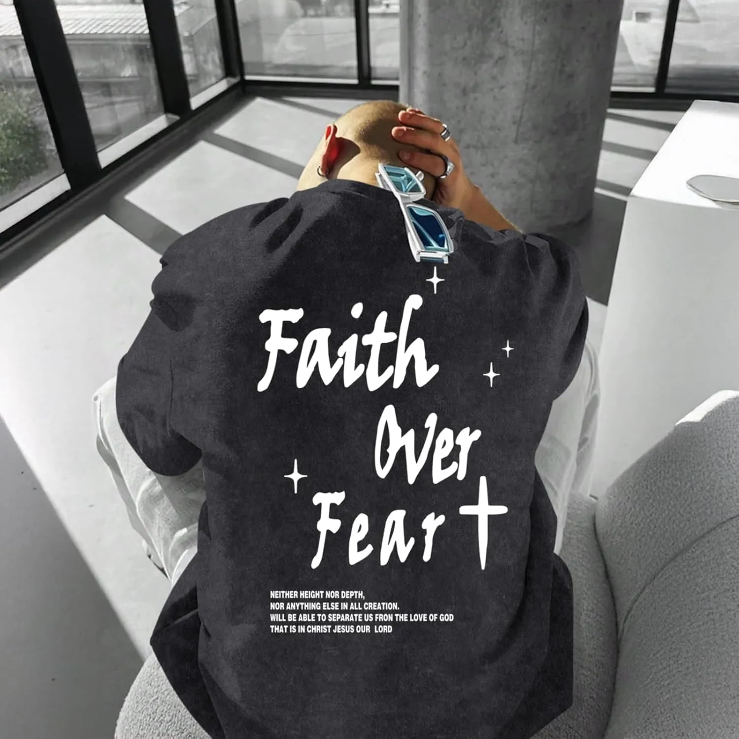 Christian Shirts for Men Faith Over Fear Acid Wash Tshirts Faith Religious Tees God Bible Verse Inspirational Tops