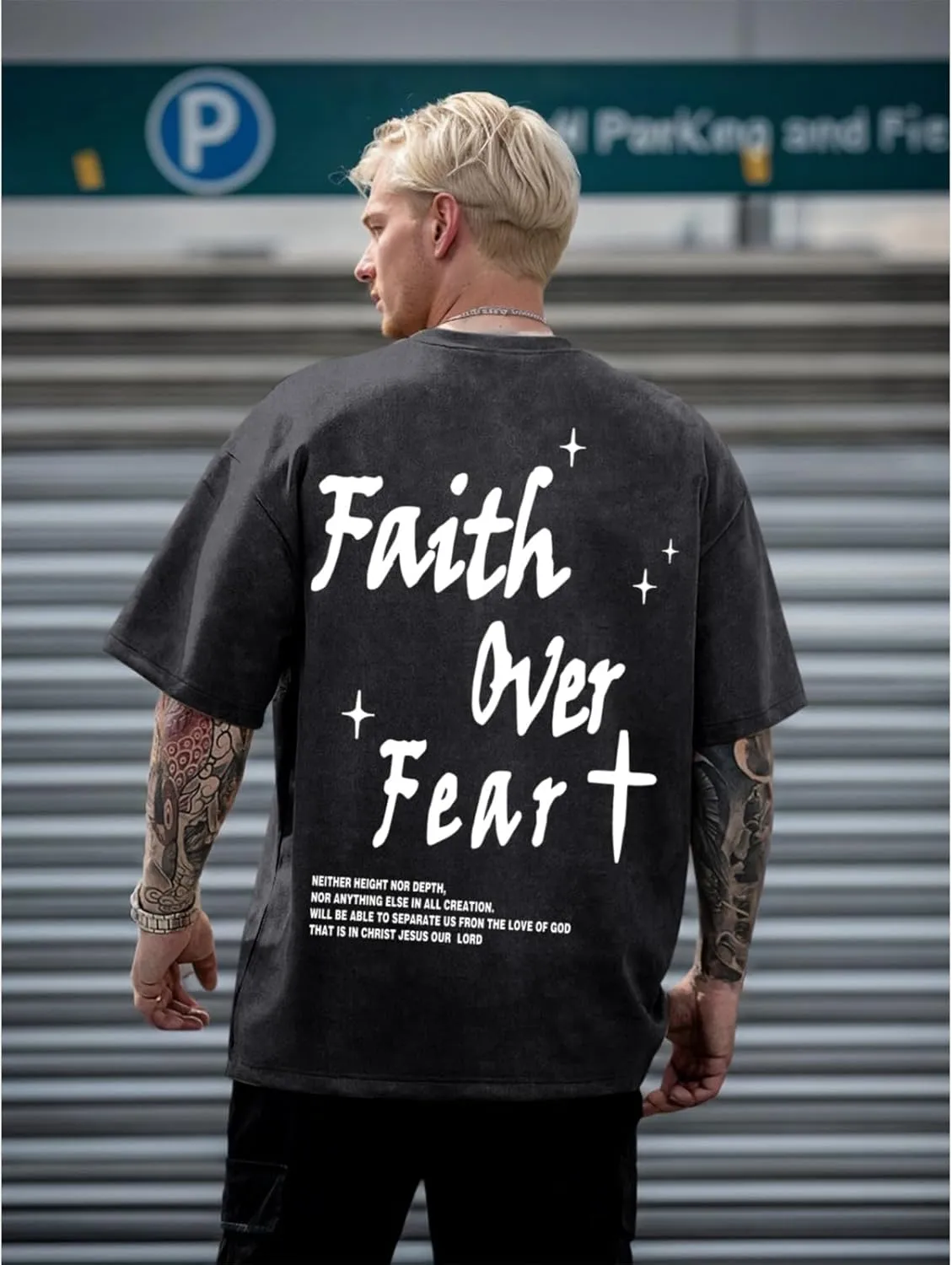 Christian Shirts for Men Faith Over Fear Acid Wash Tshirts Faith Religious Tees God Bible Verse Inspirational Tops