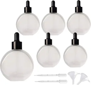 Clear Frosted Dropper Bottles 2 OZ 6 Pcs Frosted Round Flat Glass Bottles with Eye Dropper, for Essential Oils Perfume Serums Hair Oils and other liquids (Clear-Frosted, 2 OZ)