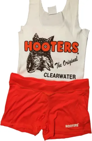 Clearwater Hooters White Tank Top and Orange Shorts Outfit Size T-Medium