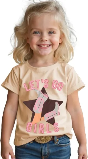 CM C&M WODRO Toddler Baby Girl Rodeo Western Cowgirl T-Shirt Funny Let’s Go Girl Boots Shirt Short Sleeve Summer Tee Tops