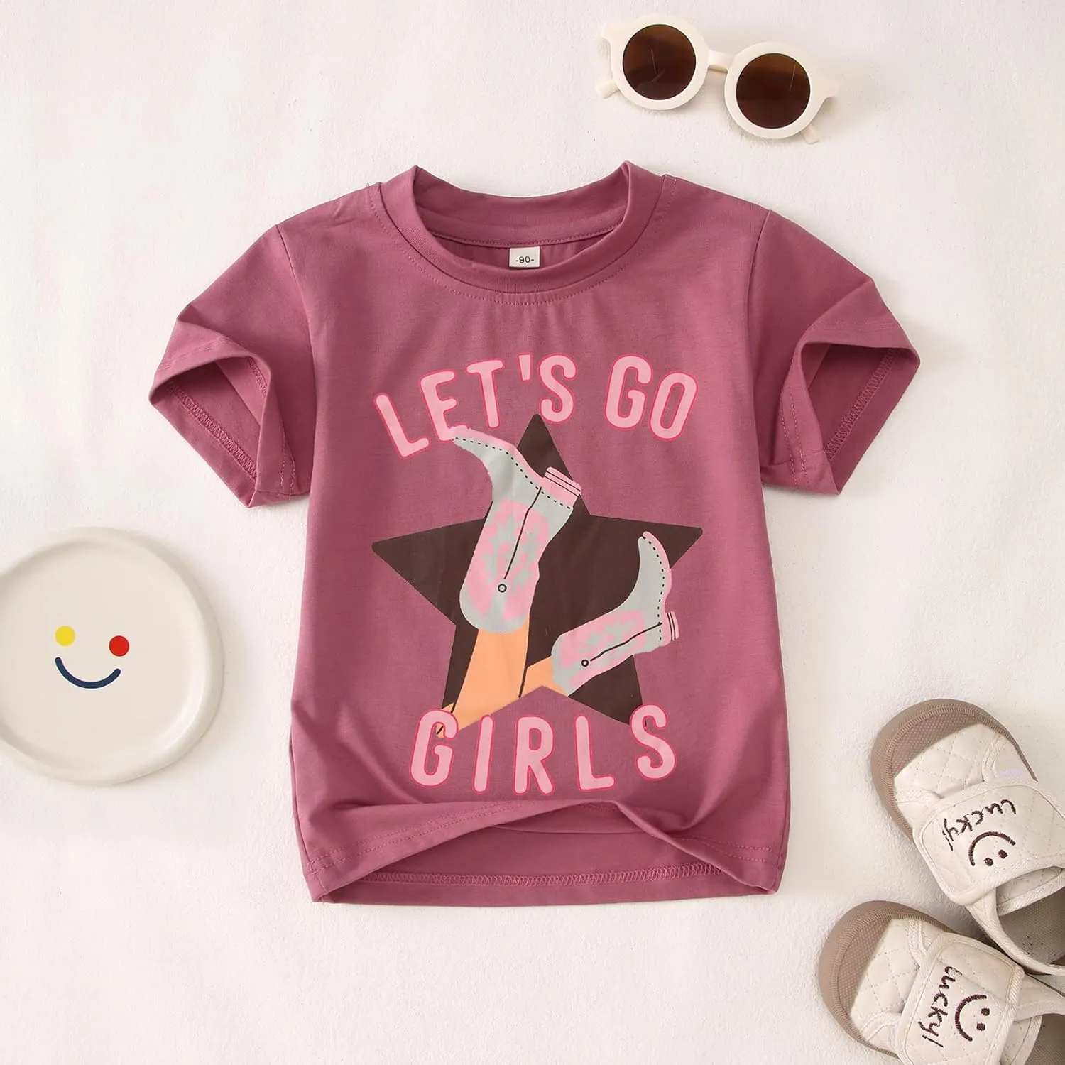 CM C&M WODRO Toddler Baby Girl Rodeo Western Cowgirl T-Shirt Funny Let’s Go Girl Boots Shirt Short Sleeve Summer Tee Tops